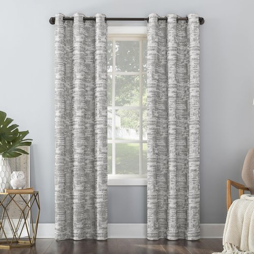 Sun Zero Parrish Distressed Grid Thermal Extreme Total Blackout Grommet Curtain Panel, 40" x 84", Grey