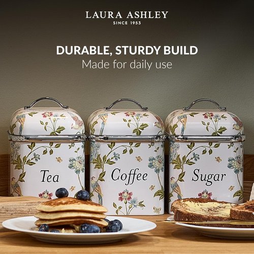 Laura Ashley Canister Set - Elegant 3-Piece Elveden White Design for Kitchen Storage