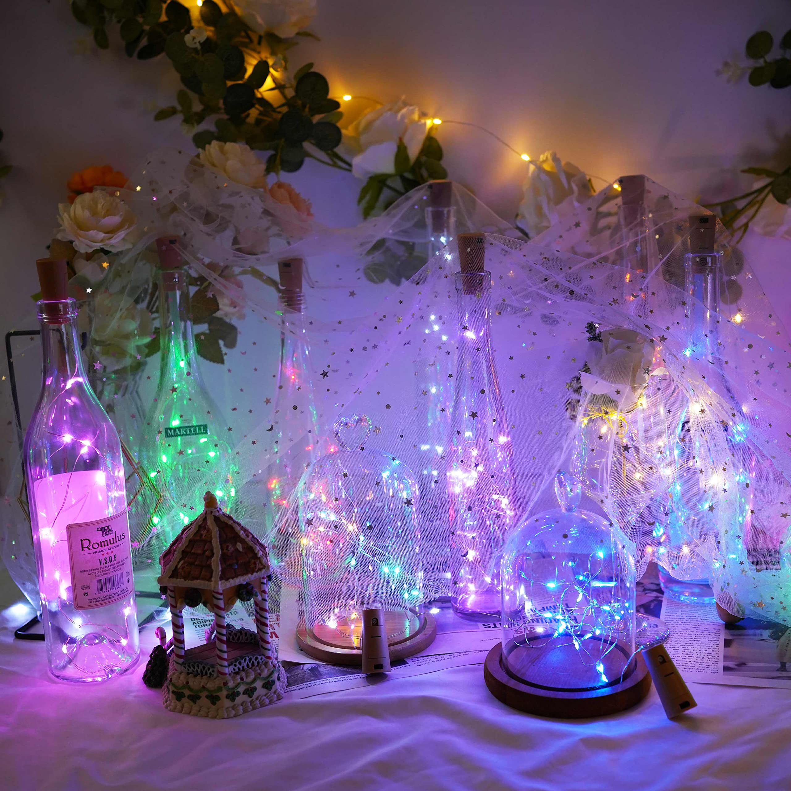 Cynzia 20 LED Wine Bottle Lights with Cork, 15 Pack Battery Operated Cork Shape Fairy Light Waterproof Mini Copper Silver Wire String Lights for Party, Wedding, Christmas, Bedroom Decoration(Colorful)