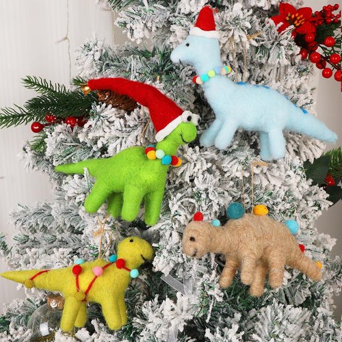 Juegoal Christmas Felt Dinosaur Ornaments - Set of 4 Cute Wool Hanging Decor for Themed Parties