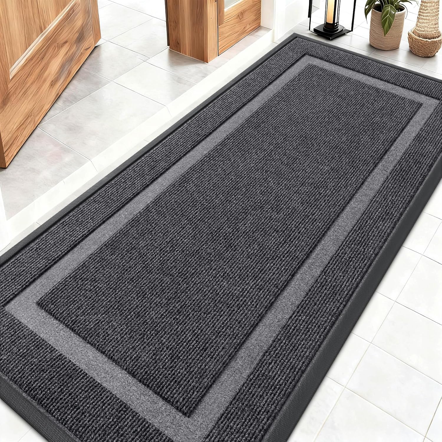 OLANLY Indoor Outdoor Doormat - Waterproof, All-Weather, Easy Clean | Sturdy Natural Rubber, 59x23, Grey