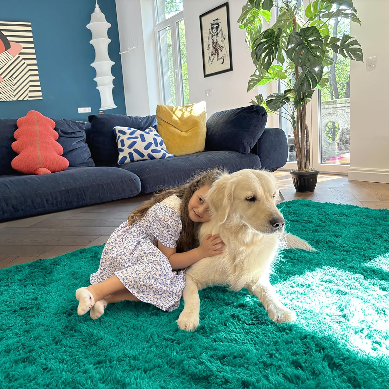 OLANLY 2x5 Machine Washable Runner Rug - Soft Fluffy Shaggy Indoor Carpet for Bedroom & Hallway | Teal Green