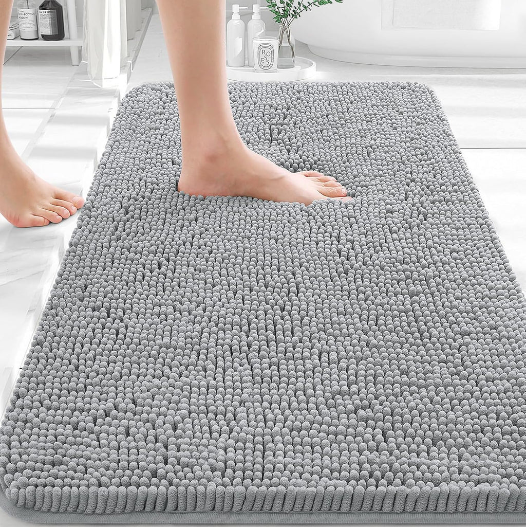 OLANLY Bathroom Rugs - Extra Soft Chenille Bath Mats | Quick Dry, Machine Washable, 30x20, Light Grey