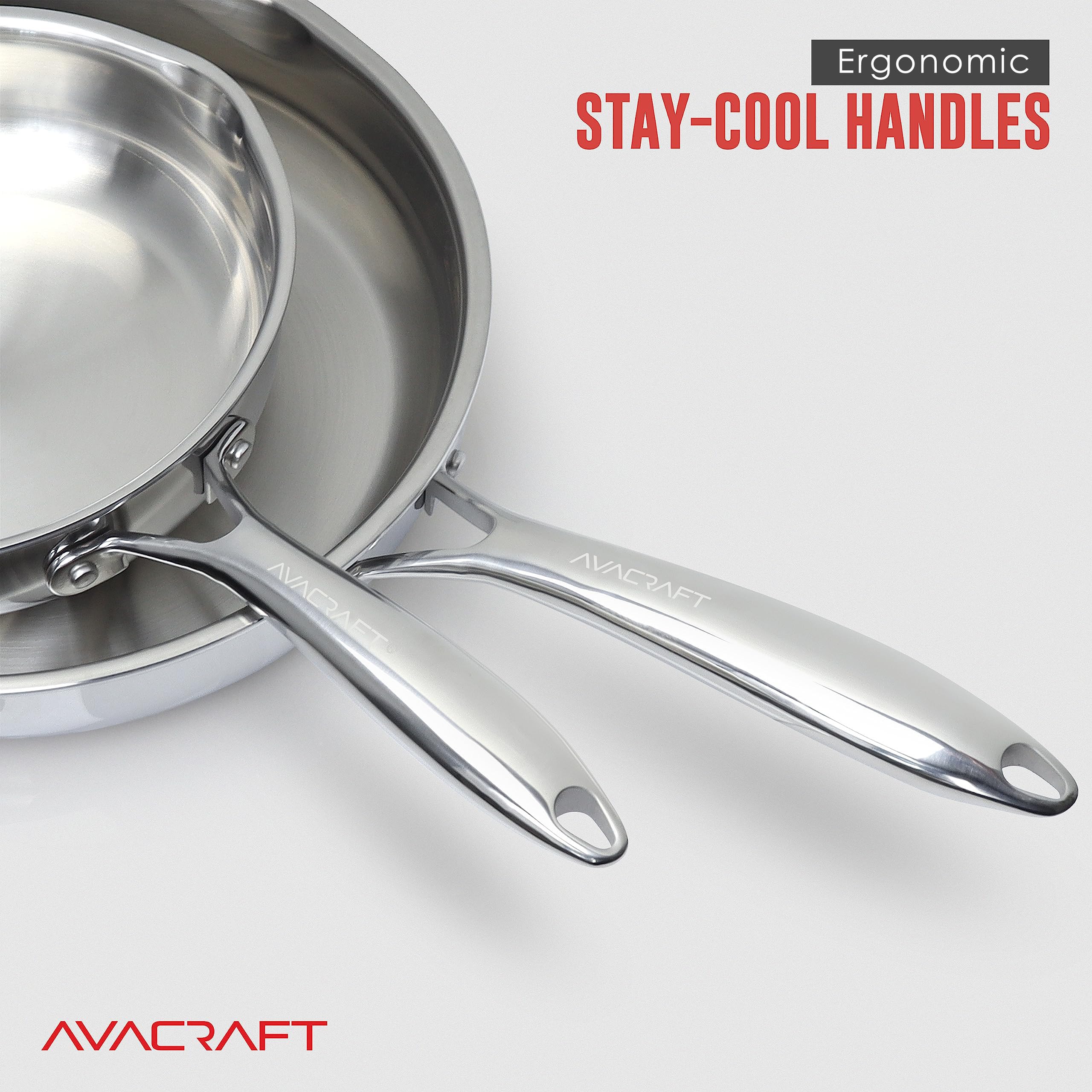AVACRAFT 10 Inch Tri-Ply Stainless Steel Frying Pan with Lid, Side Spouts, Induction Pan, Versatile Stainless Steel Skillet, Fry Pan in our Pots and Pans (Tri-Ply Stainless steel,10 Inch)