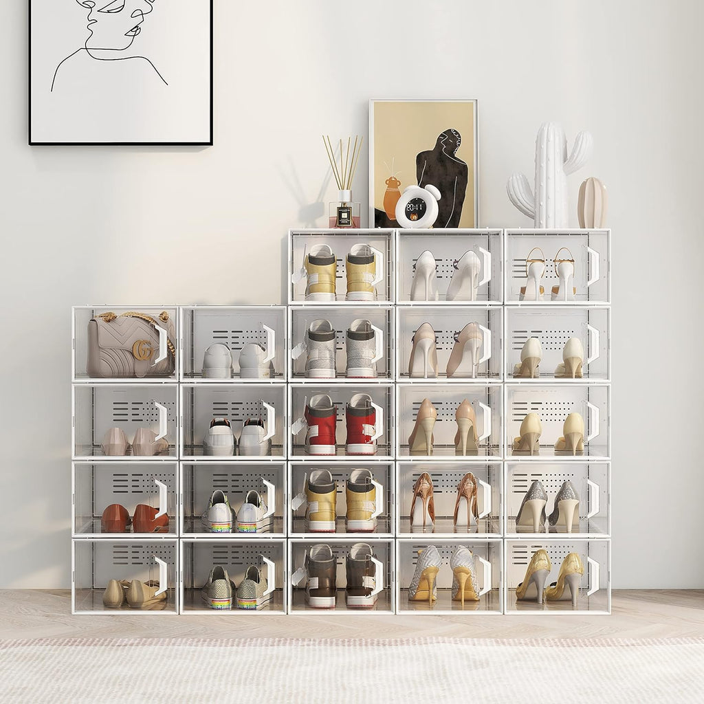 SEE SPRING X-Large Shoe Storage Box - Clear Plastic Stackable Organizer for Size 11 Sneakers | 12 Pack Black