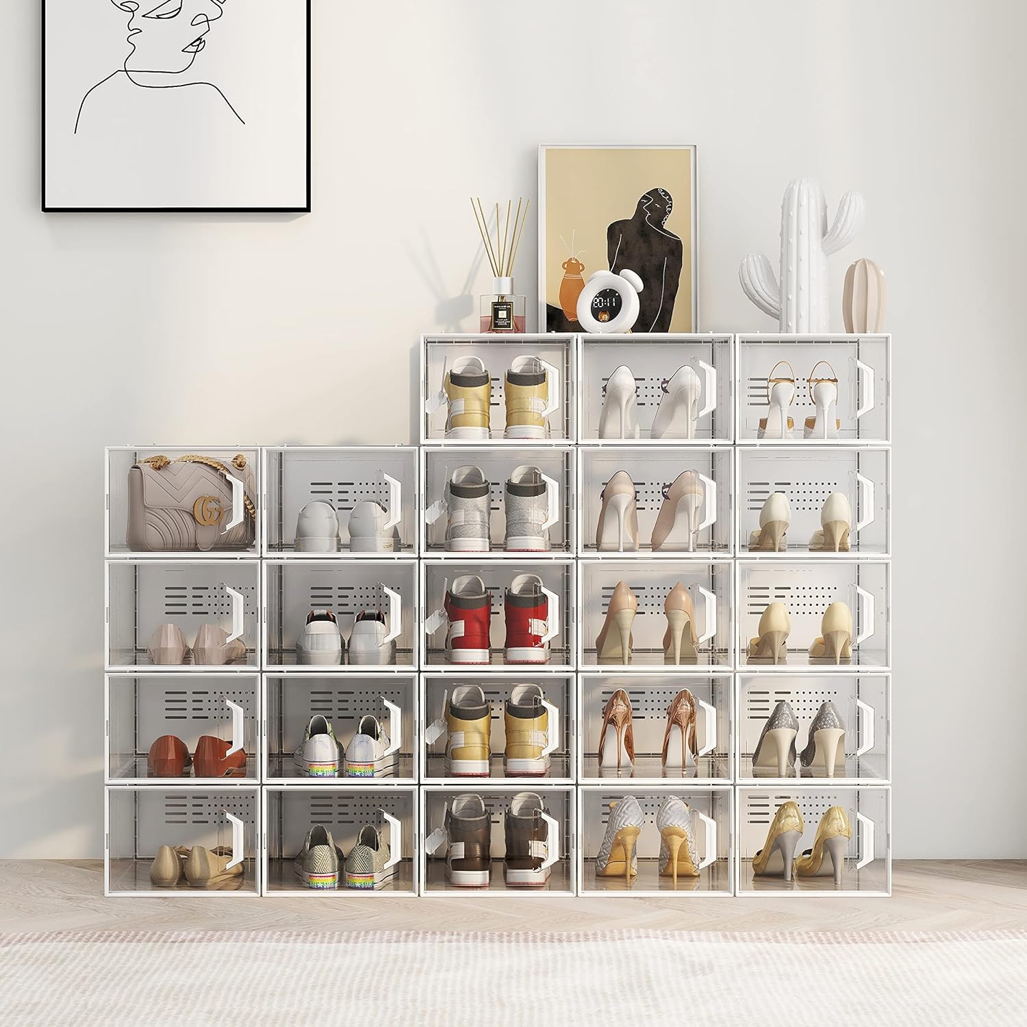 SEE SPRING X-Large Shoe Storage Box - Clear Plastic Stackable Organizer for Size 11 Sneakers | 12 Pack Black
