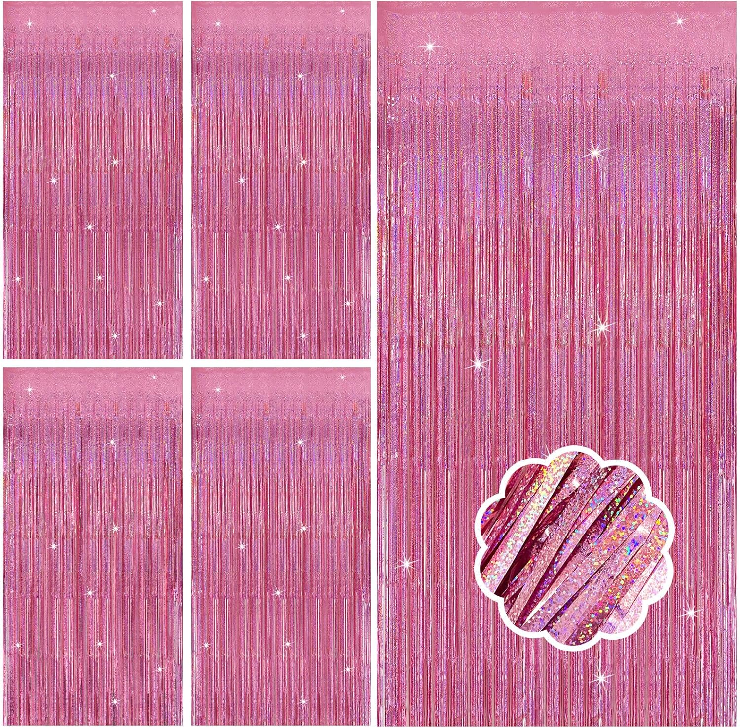 Skiennix 5 Pack Pink Tinsel Foil Fringe Curtains - Sparkly Backdrop for Valentine's & Birthday Celebrations