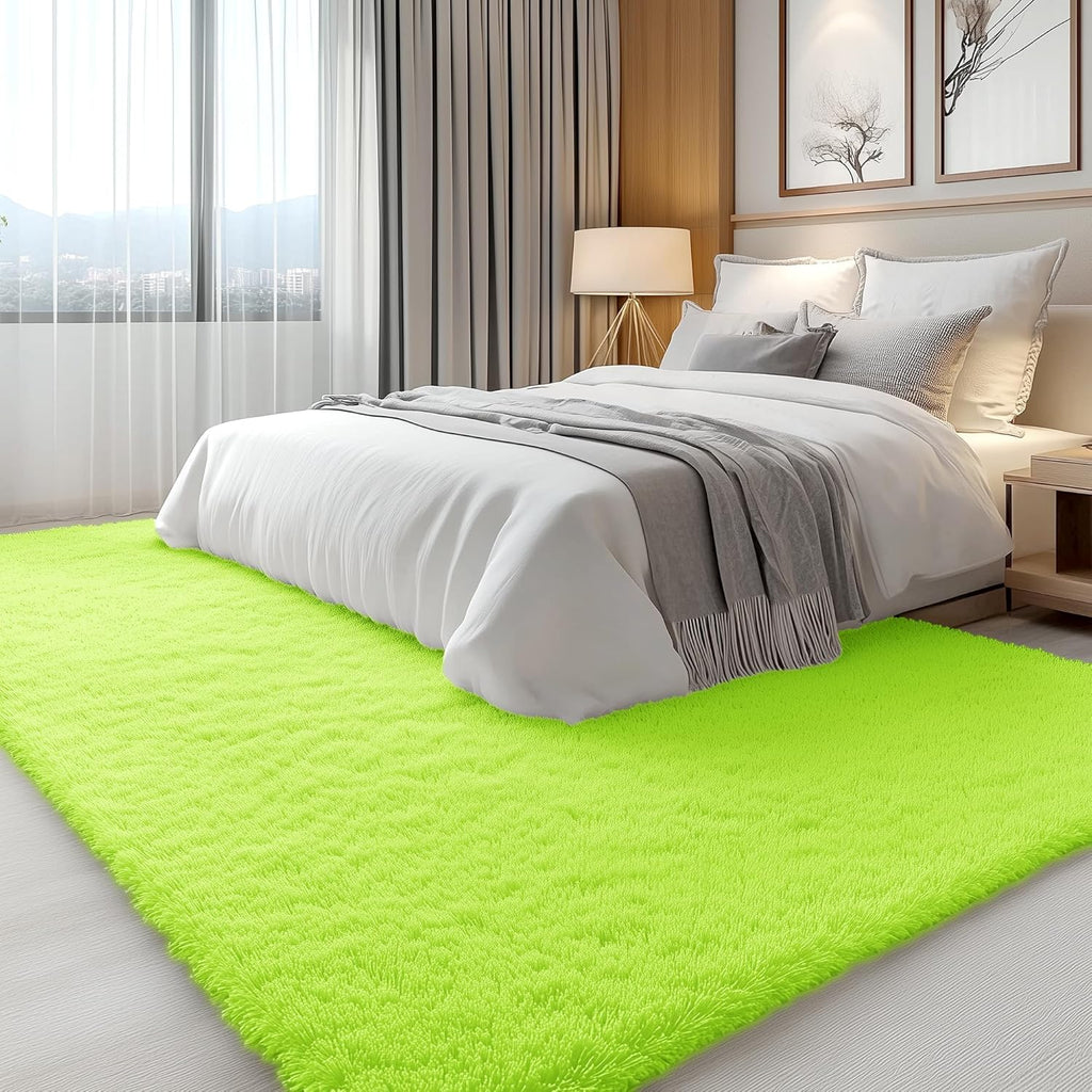 OLANLY Large 5x8 Machine Washable Area Rug - Soft Fluffy Shaggy Indoor Carpet for Living Room & Bedroom | Lime Green