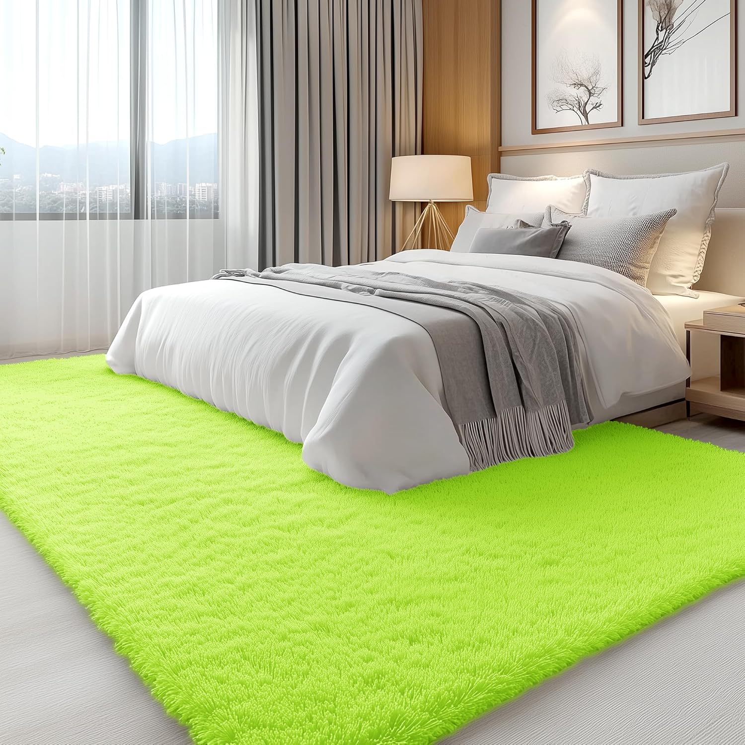 OLANLY Large 5x8 Machine Washable Area Rug - Soft Fluffy Shaggy Indoor Carpet for Living Room & Bedroom | Lime Green