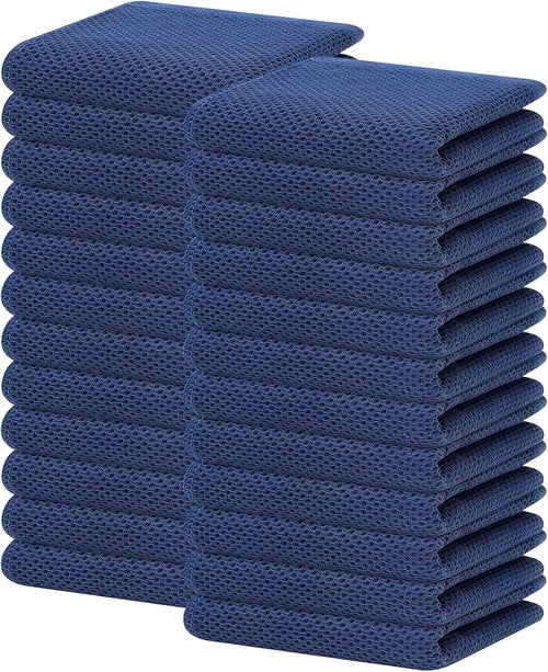 Homaxy 100% Cotton Waffle Weave Dish Towels - Ultra Soft & Absorbent | 13 x 28 Inches, Navy Blue, 24-Pack