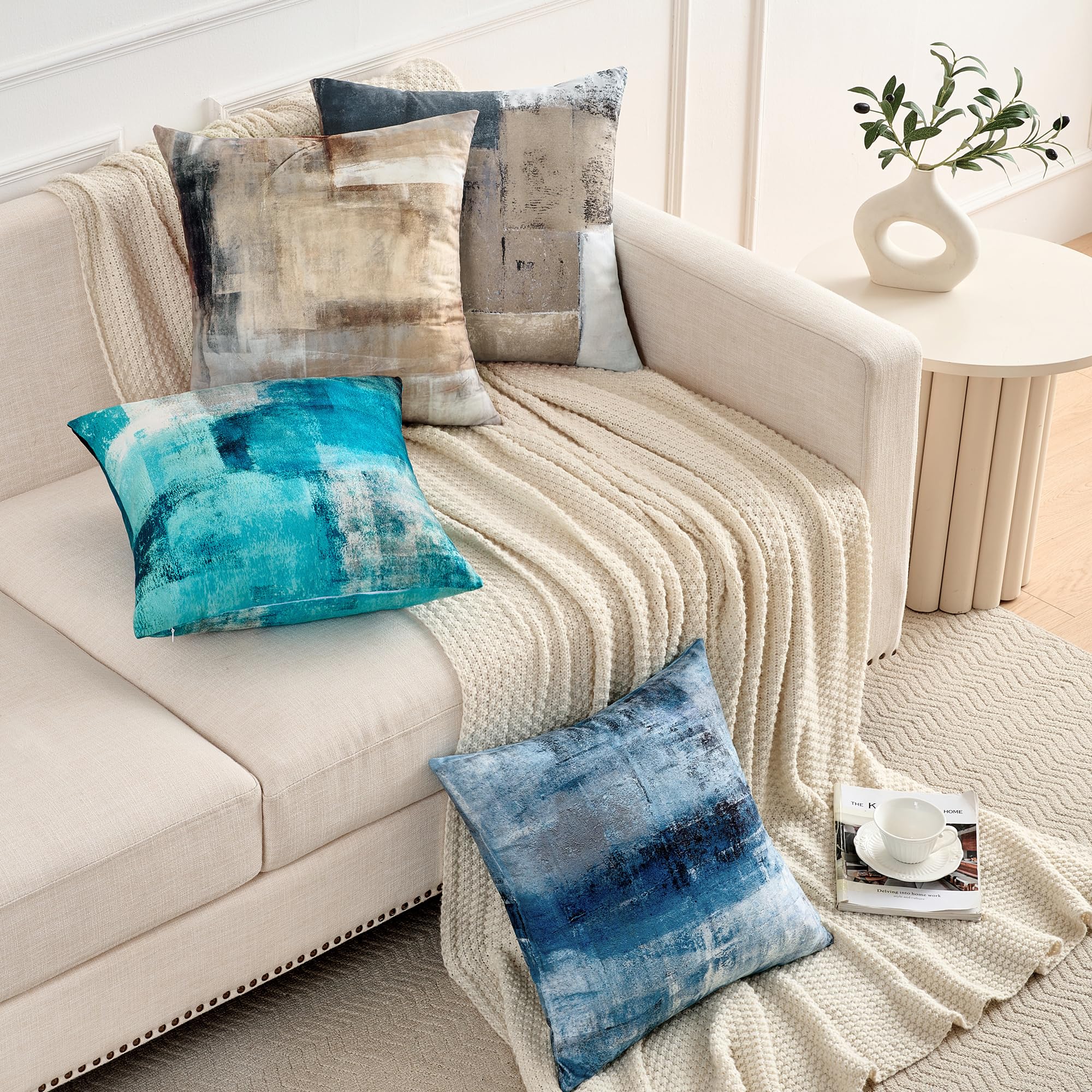 Alricc Throw Pillow Covers 18x18 (2 Pack) - Abstract Modern Home Art Decor - Decorative Pillow Covers for Couch, Living Room & Bedroom - Beige Brown