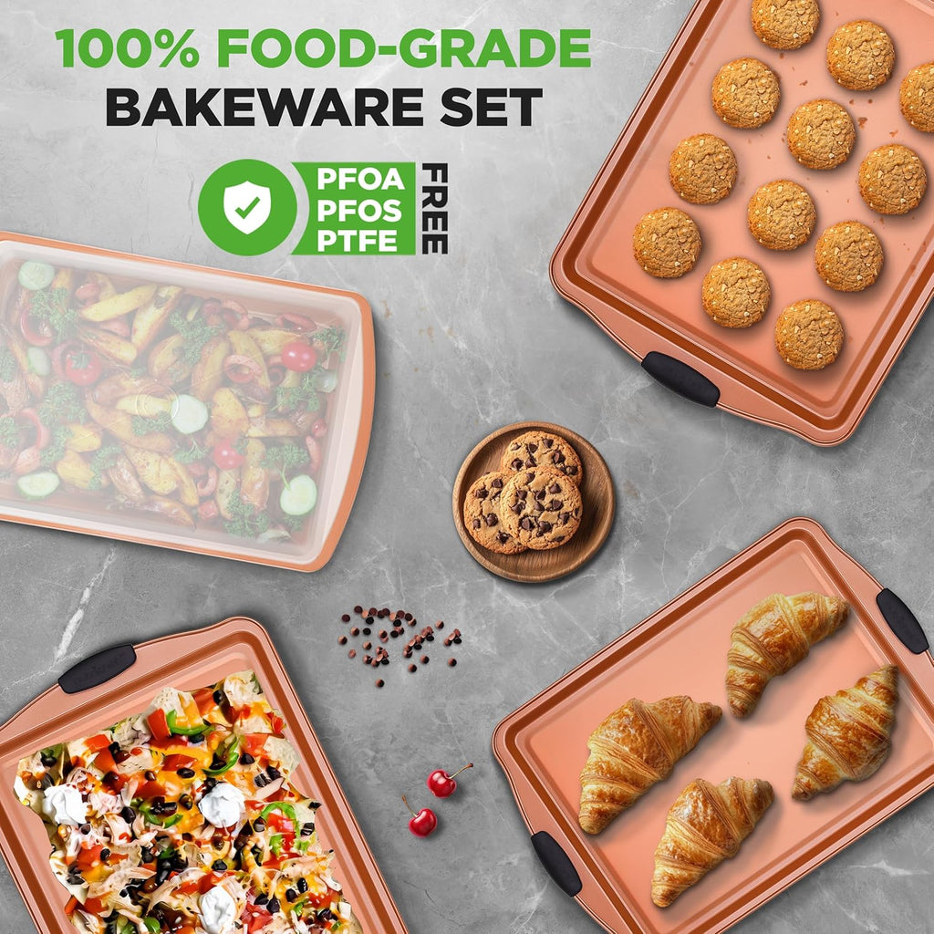NutriChef 5-Piece Bakeware Set - Premium Non-Stick Baking Pans with Silicone Handles | Ideal for Cakes, Cookies & Brownies