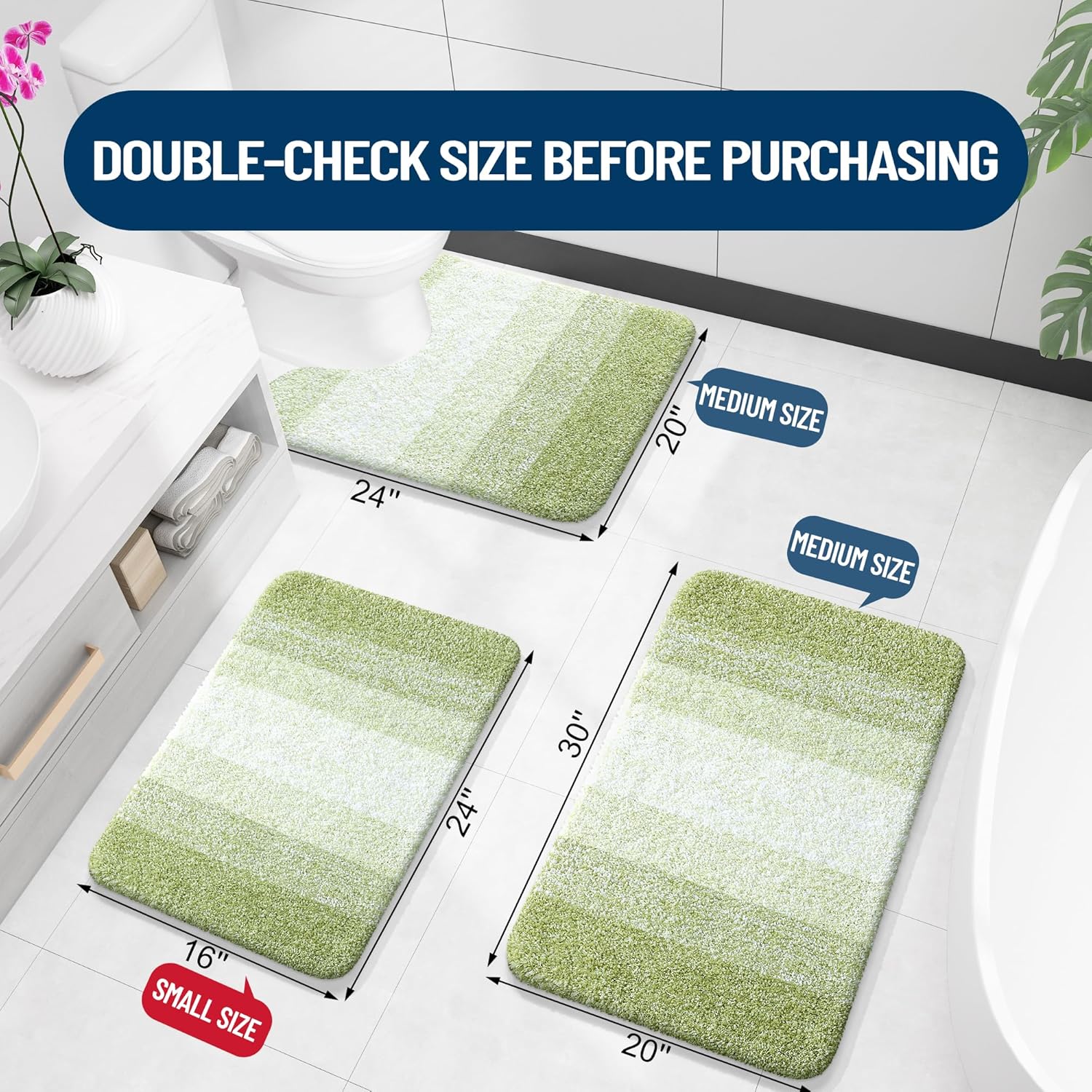OLANLY Large Bathroom Rugs - Extra Soft Microfiber Mat 50x30 | Quick Dry, Washable, Rubber Backing, Mustard Yellow