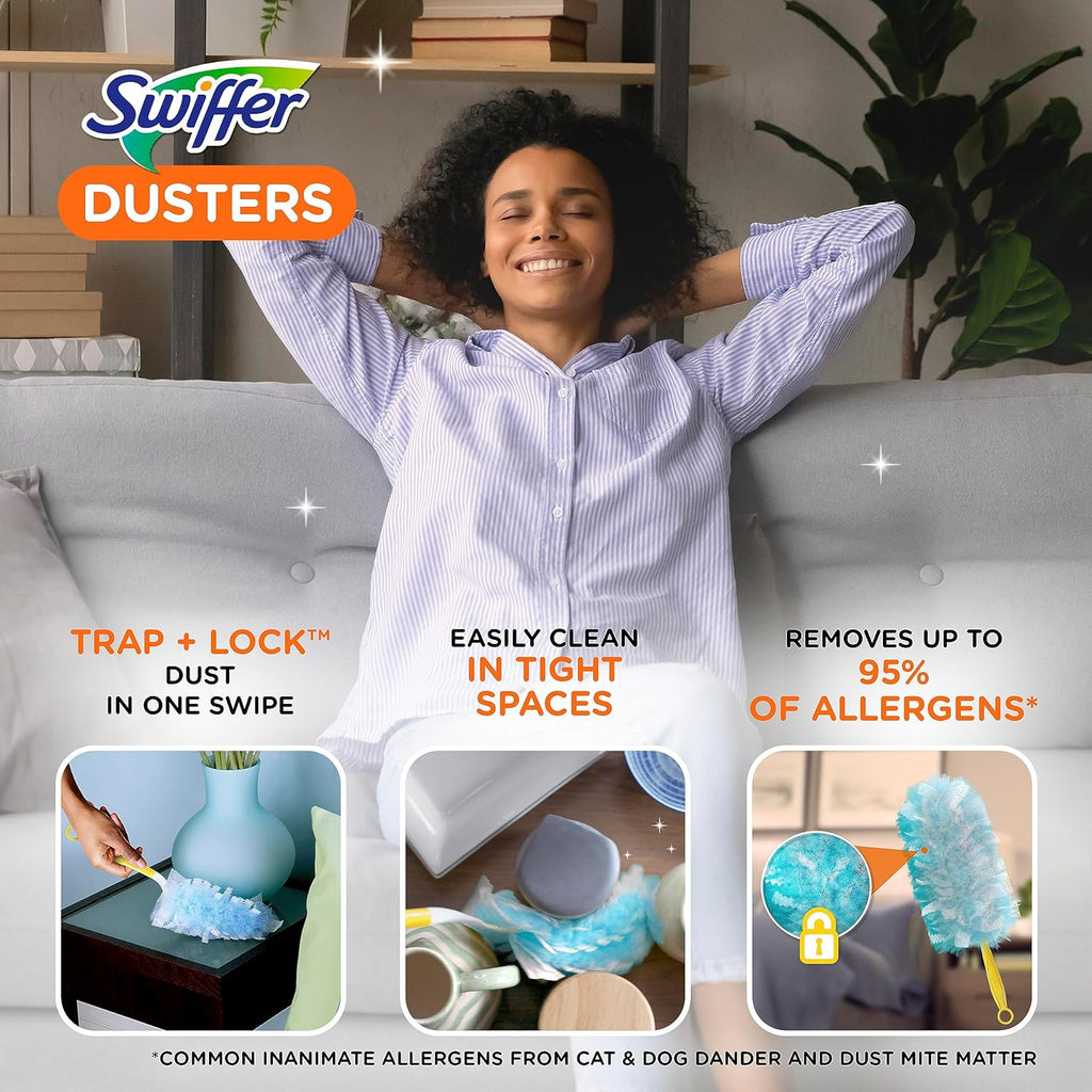 Swiffer Dusters Starter Kit - Includes 1 Handle & 5 Reusable Dusters for Easy Cleaning