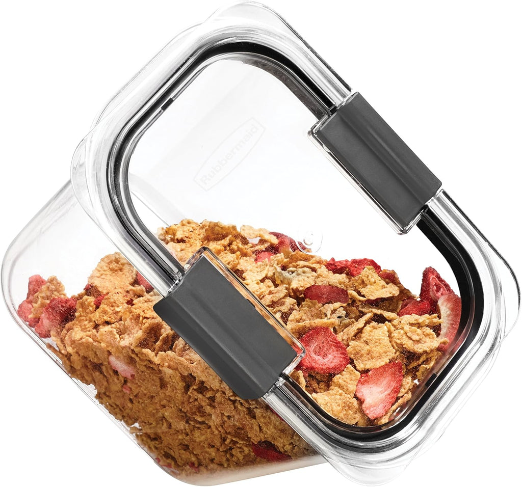 Rubbermaid Brilliance 12-Cup Airtight Food Storage Container - Ideal for Pantry Organization, Clear/Grey