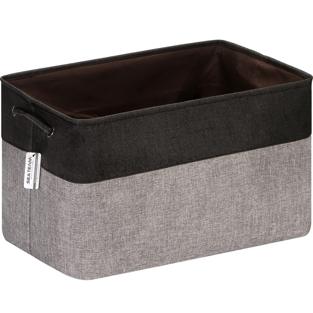 Sea Team 3-Pack Extra Large Storage Basket Set, Trunk Organizer, Clothes Toys Bin, 22 x 15 x 13 Inches, Rectangular Canvas Fabric Collapsible Shelf Box with Handles for Kids Room (Grey/Black)