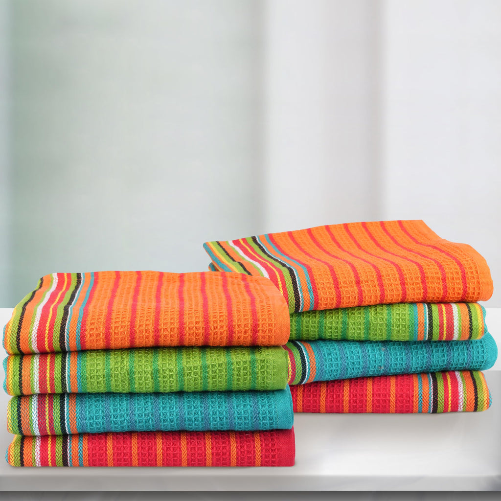 THREAD SPREAD Kitchen Dish Towels, 100% Cotton Salsa Towels, Set of 8 (16x28 Inches), Multi Purpose Cooking Drying Restaurant Bar Cleaning Cloth Napkin, Highly Absorbent, Lint Free (Red & Orange)