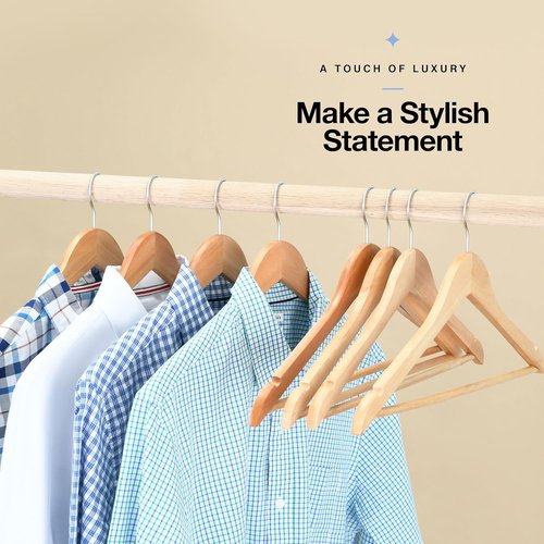 Home It Wooden Hangers 30 Pack - Durable Non-Slip Heavy Duty Coat Hangers for Jackets & Suits | Natural Wood Finish