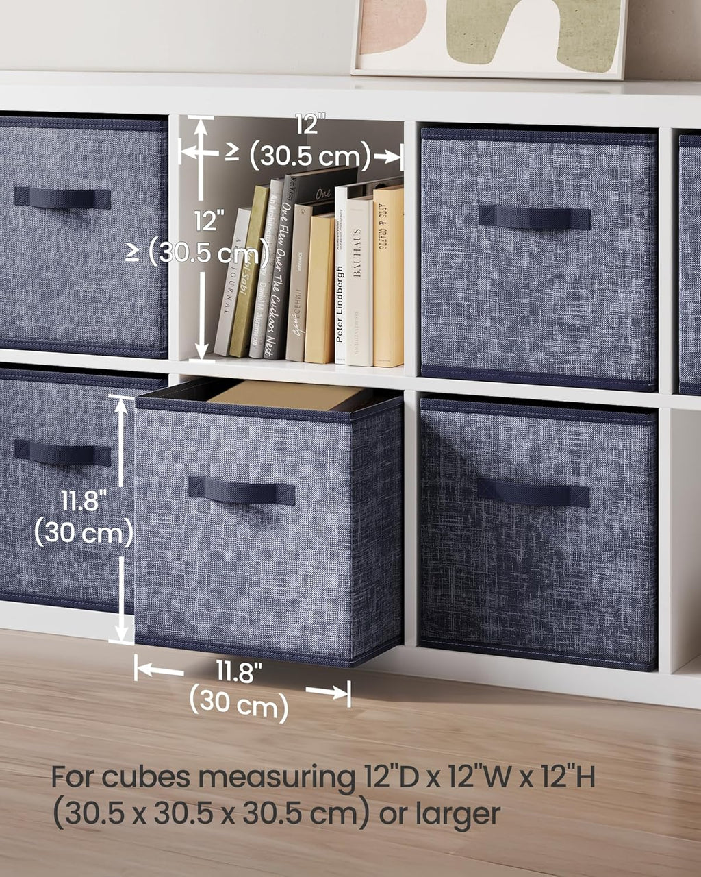 SONGMICS Storage Cubes - 11.8-Inch Foldable Non-Woven Fabric Bins with Double Handles | Set of 6 in Misty Blue