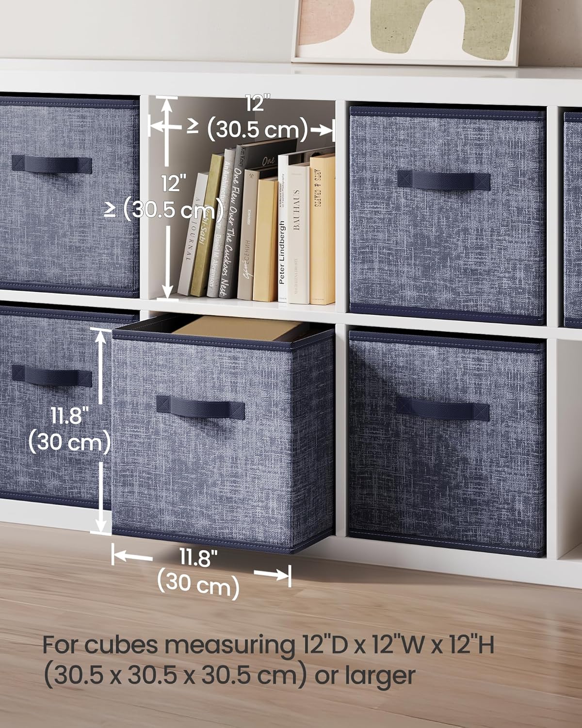 SONGMICS Storage Cubes - 11.8-Inch Foldable Non-Woven Fabric Bins with Double Handles | Set of 6 in Misty Blue