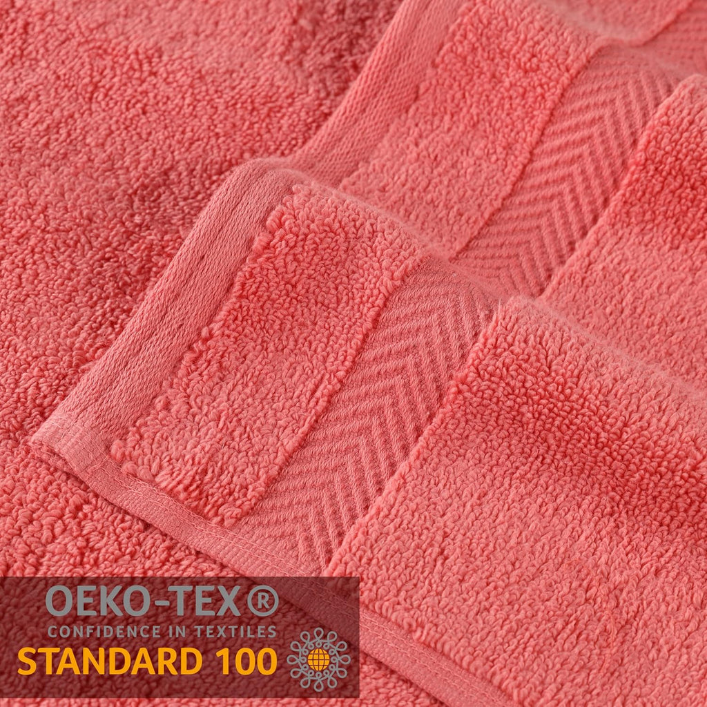 Superior Zero Twist 100% Cotton Towels - Ultra Soft & Absorbent 6-Piece Set in Coral | Includes 2 Washcloths, 2 Hand Towels, 2 Bath Towels