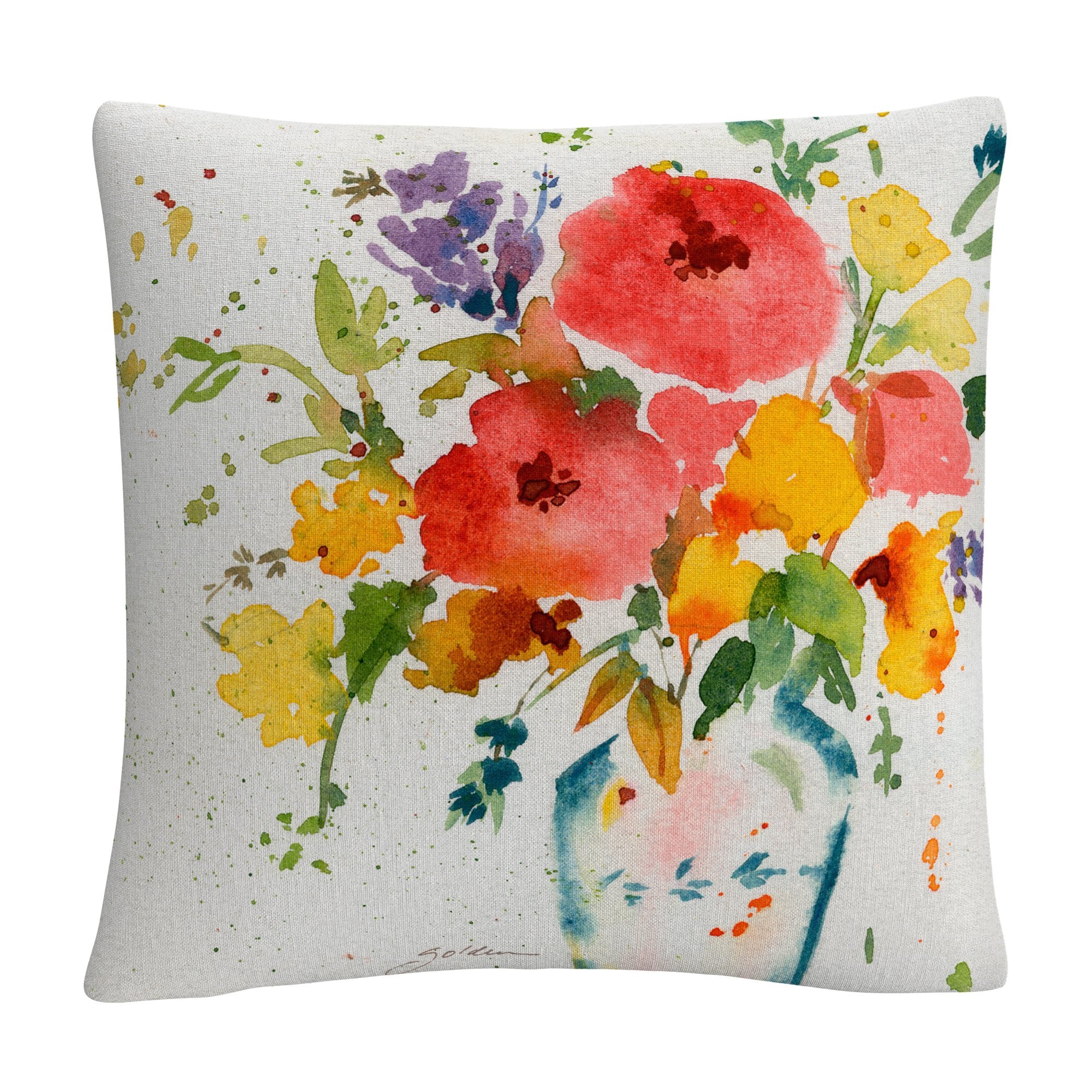 Trademark Fine Art SG091-PIL1616 Sheila Golden 'White Vase with Bright Flowers' Decorative Throw Pillow, 16" x 16", Multicolor
