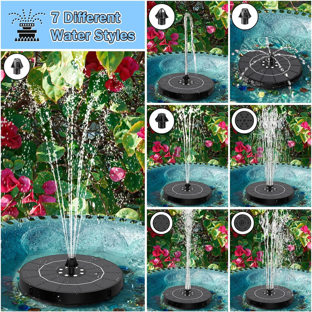 SZMP Solar Water Fountain - 3.5W Bird Bath Pump with Color LED Lights & 7 Nozzles | Outdoor Garden Feature