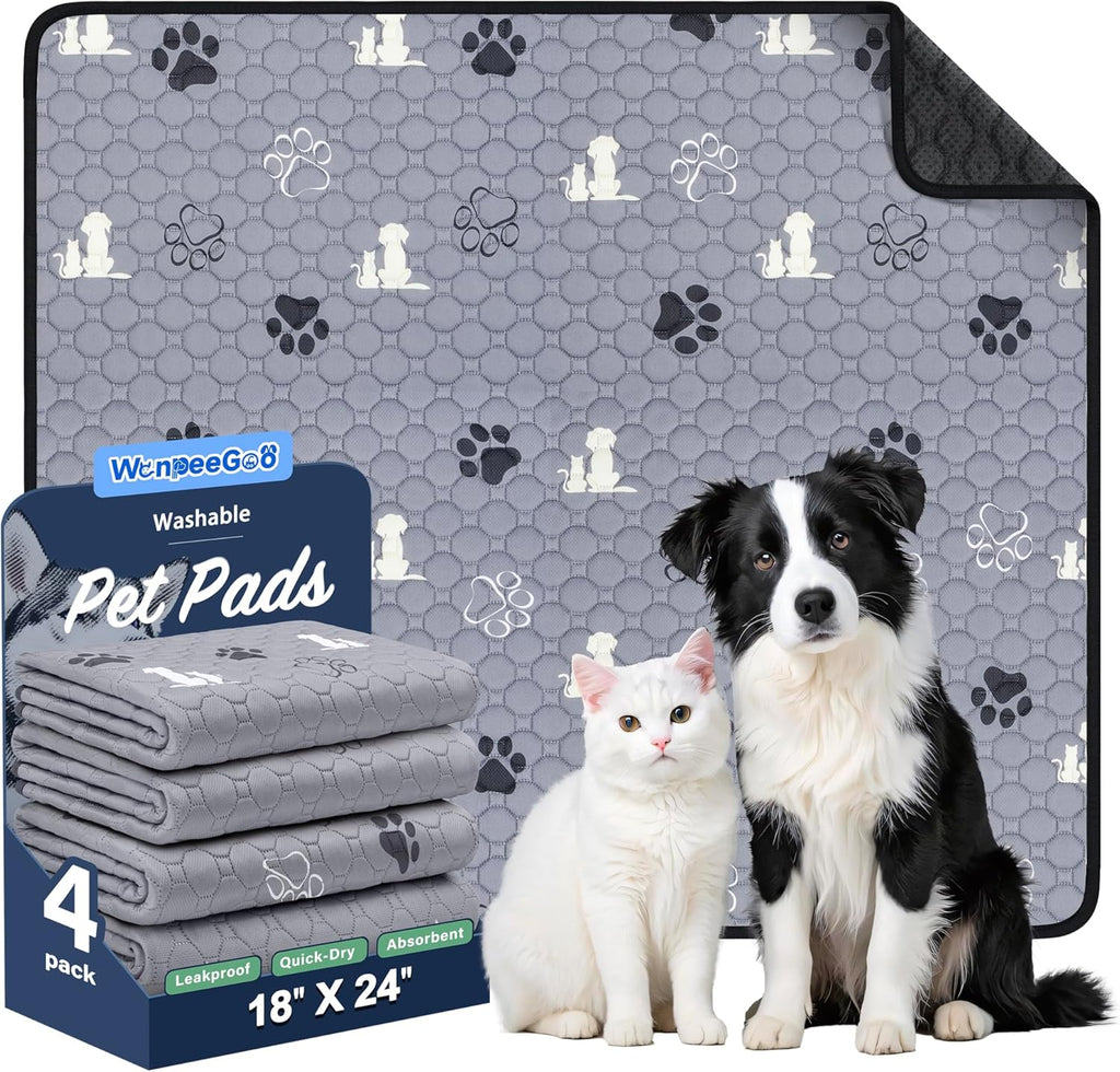 WanpeeGoo Washable Dog Pee Pads - Absorbent Reusable Training Pads, Non-Slip Design, Grey 18"x24" - 4 Pack