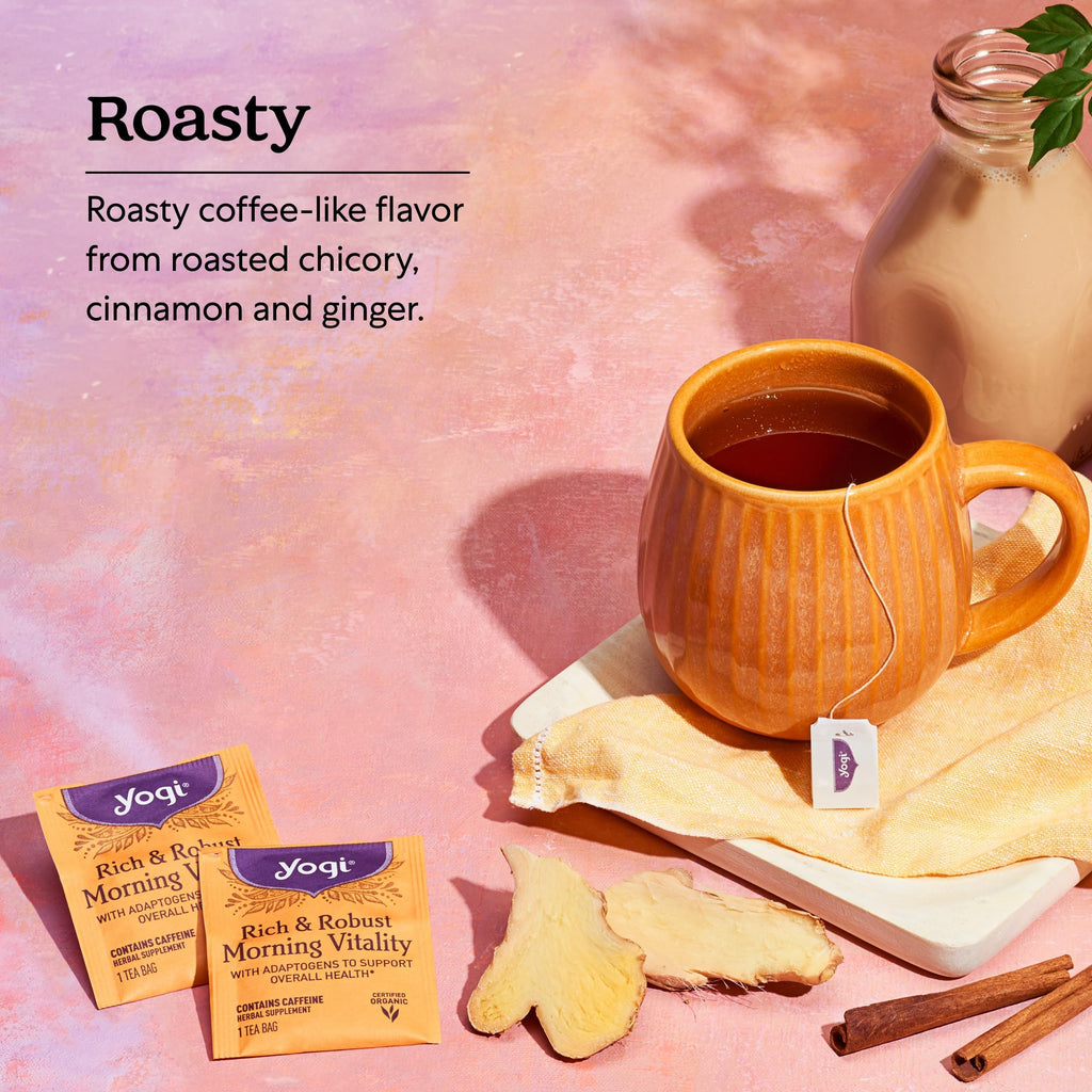 Yogi Tea Rich & Robust Morning Vitality - 16 Bags per Pack (6 Packs) - Organic Adaptogen Tea Perfect for the Morning - Includes Puerh Leaf, Roasted Chicory Root, Cinnamon Bark & More