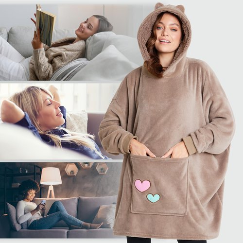 Get Trend Pusheen Oversized Blanket Hoodie for Women, Teens with Sherpa Hood, Soft Fleece Hoodie Blanket Cozy Gifts for Women