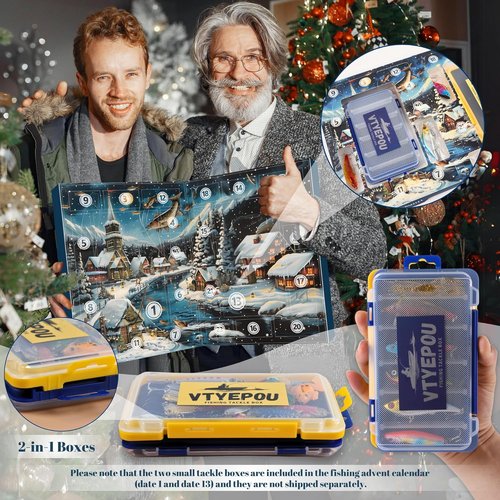 Fishing Advent Calendar 2025 - Lures Kit with Tackle Box | 24-Day Countdown Gift for Men & Boys
