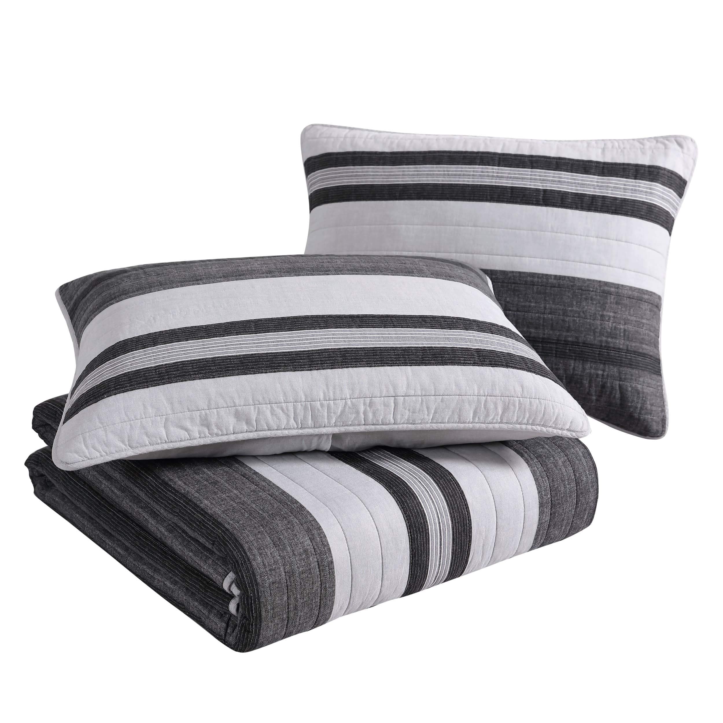 Nautica – Queen Quilt Set, Reversible Bedding with Matching Shams, Stripe Room Decor, Lightweight Bed Set, College Dorm Room Essentials (Ardmoore Grey)