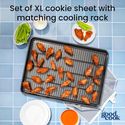 GoodCook Nonstick XL Cookie Sheet Set - 2 Everyday Sheets with Cooling Grid | Gray