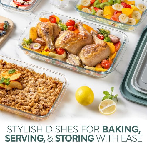 Cook With Color 8-Piece Deep Glass Baking Dish Set - Versatile Casserole & Food Storage Containers | Microwave & Dishwasher Safe, Sage