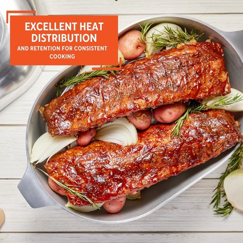 IMUSA USA Heavy-Duty Cajun Oval Aluminum Roaster - 15-Inch Silver Cookware