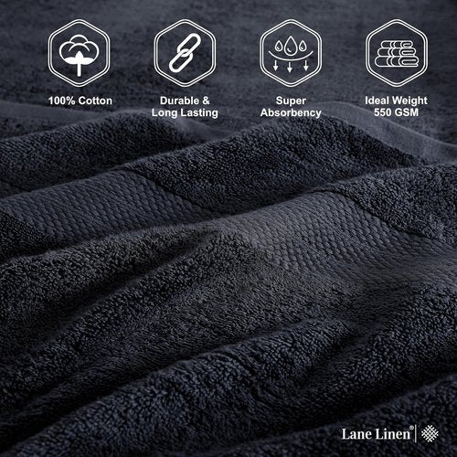 LANE LINEN Bath Towels 4 Pack - 100% Ring Spun Cotton, Quick Drying & Soft - Large 28"x54" Black Towels