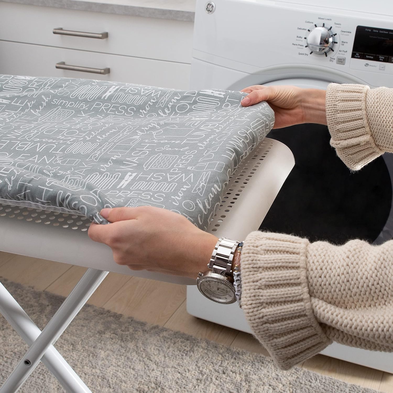 Scorch Resistant Ironing Board Cover by Simplify - Thick Cotton Padding, Stretch Elastic Fit, Grey
