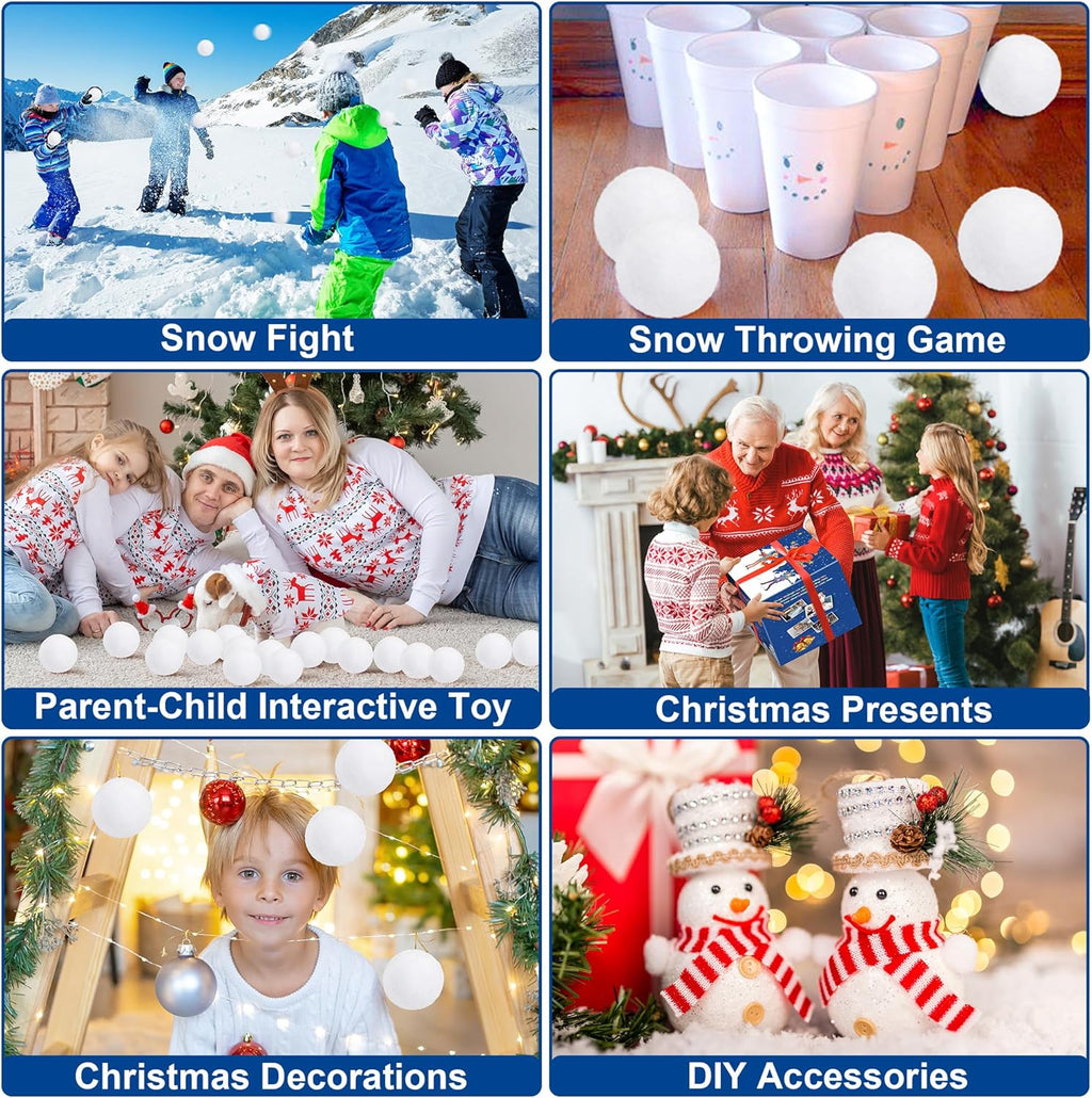 Skiennix 200 Pack Snow Balls - Soft Plush Indoor & Outdoor Winter Game Toys | Realistic Fake Snow Balls
