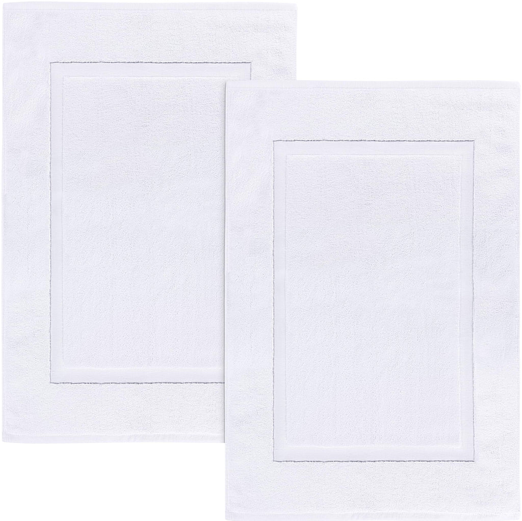 Utopia Towels Cotton Banded Rug, Bath Mats, Not a Bathroom Rug, 21 by 34 Inches, 100% Ring Spun Cotton, Highly Absorbent Shower Bathroom Floor Mat, White, 2 Pack