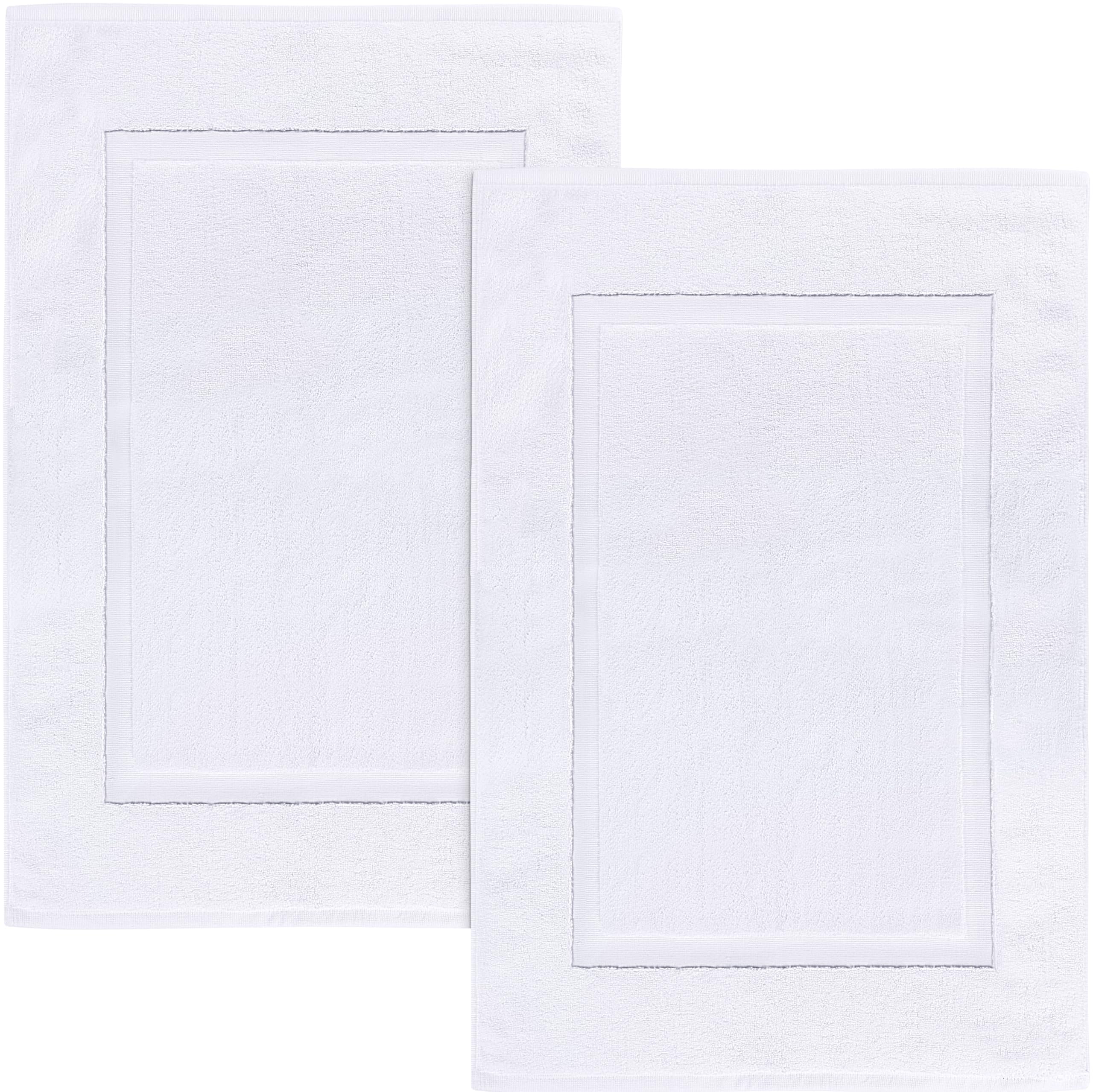Utopia Towels Cotton Banded Rug, Bath Mats, Not a Bathroom Rug, 21 by 34 Inches, 100% Ring Spun Cotton, Highly Absorbent Shower Bathroom Floor Mat, White, 2 Pack