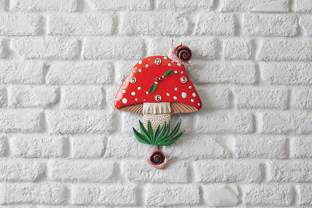 Enesco Allen Designs Fun-Guy Forest Mushroom and Snails Sculpted Pendulum Wall Clock, 11.61 Inch, Multicolor
