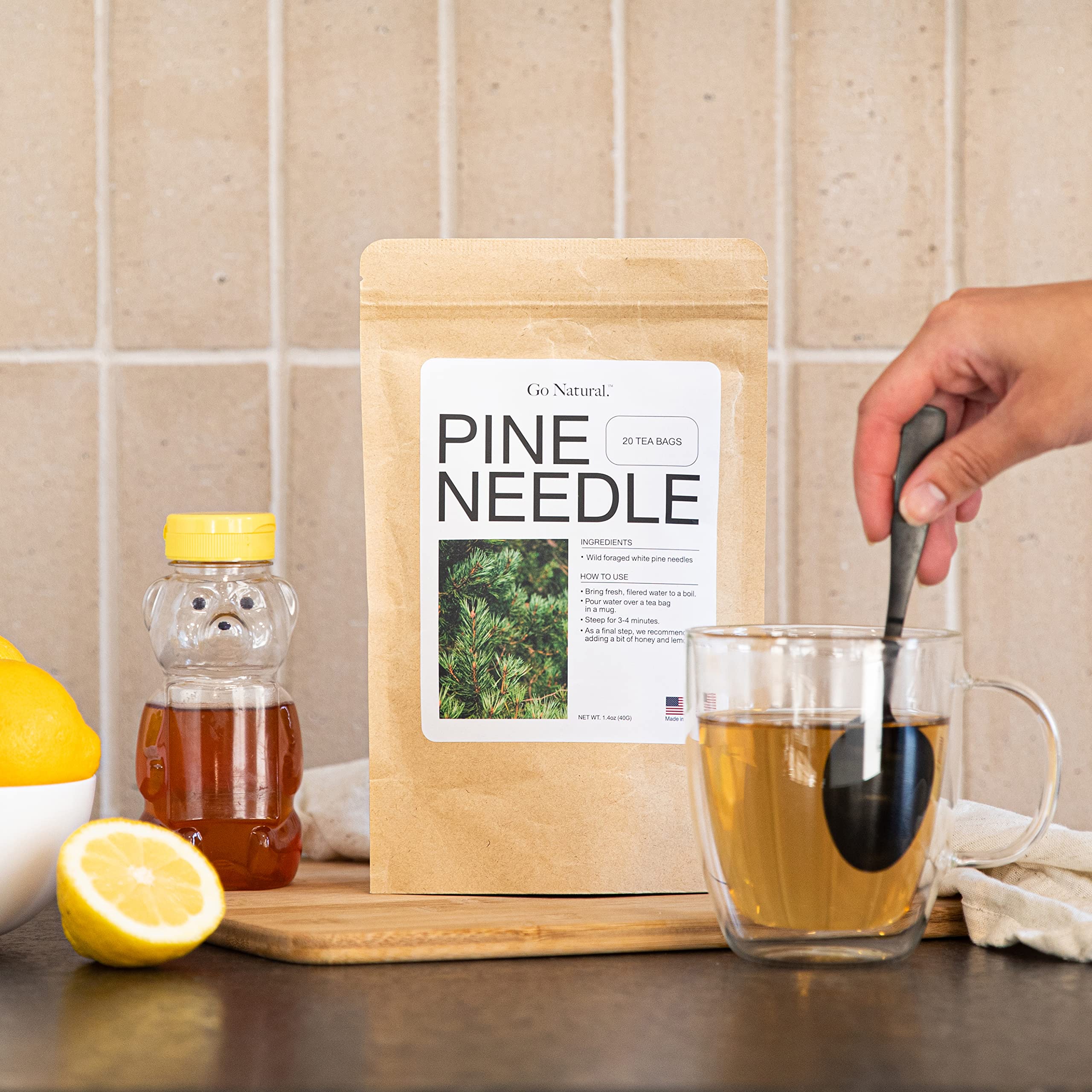 Pine needle tea, wild-foraged in the USA, picked from northern white pines | Protects against infection, strengthens immunity, high in antioxidants, natural suramin (60 Count (Pack of 1))