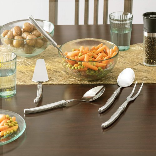 Laguiole Hostess Serving Utensils Sets (Stainless Steel) — 2 Serving Spoons 1 Slotted Spoon 1 Serving Fork & 1 Pie Server — Stainless Steel Flatware Set — Silverware Set Dishwasher Safe