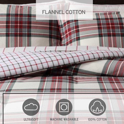 Eddie Bauer - Twin Comforter Set, Naturally Soft Cotton Flannel Bedding w/Matching Pillowcase, Medium Weight for Year Round Use, 2 Piece Bed Sets (Serendipity Plaid Red)