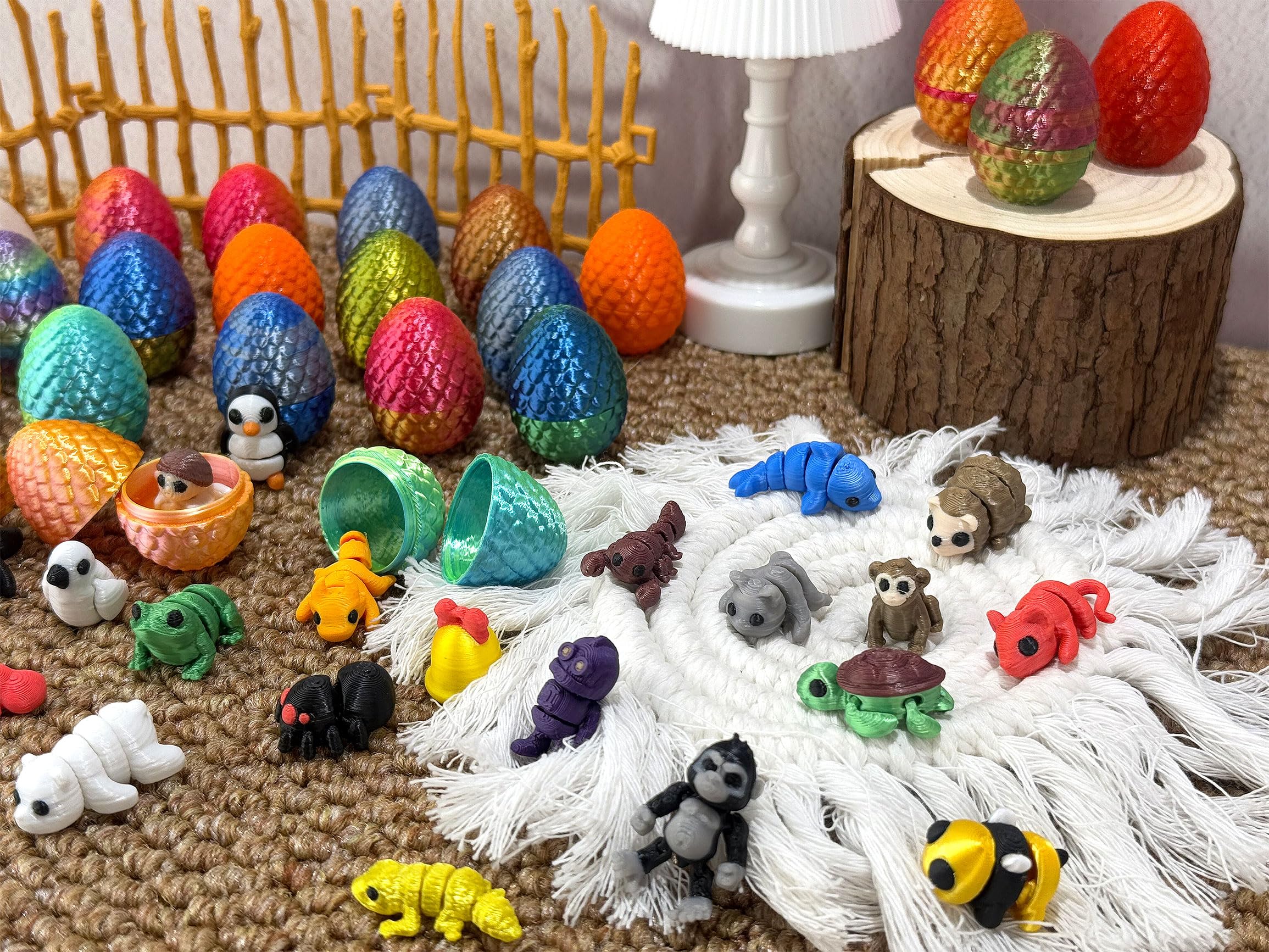 24 Pcs 3D Printed Easter Eggs with 24pcs Random Mini Animal Inside,Home Office Decor Executive Desk,Christmas, Easter, and Birthday Gifts