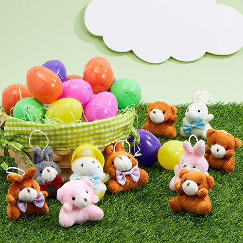 JOYIN 24 Pcs Pre-Filled Easter Egg with Plush Bunnies and Bears, Plush Animal Keychain for Kids Easter Egg Hunt, Goodie Bag Fillers, Basket Stuffers, and Party Favor