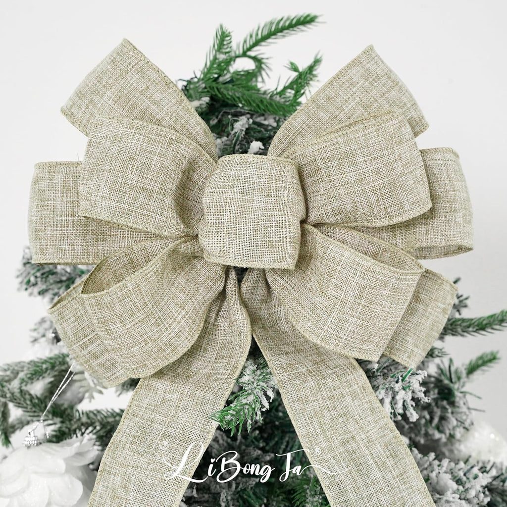 Regine Switzerland 13-Inch Burlap Wired Ribbon Bow - Rustic Christmas Tree Topper & Gift Decoration