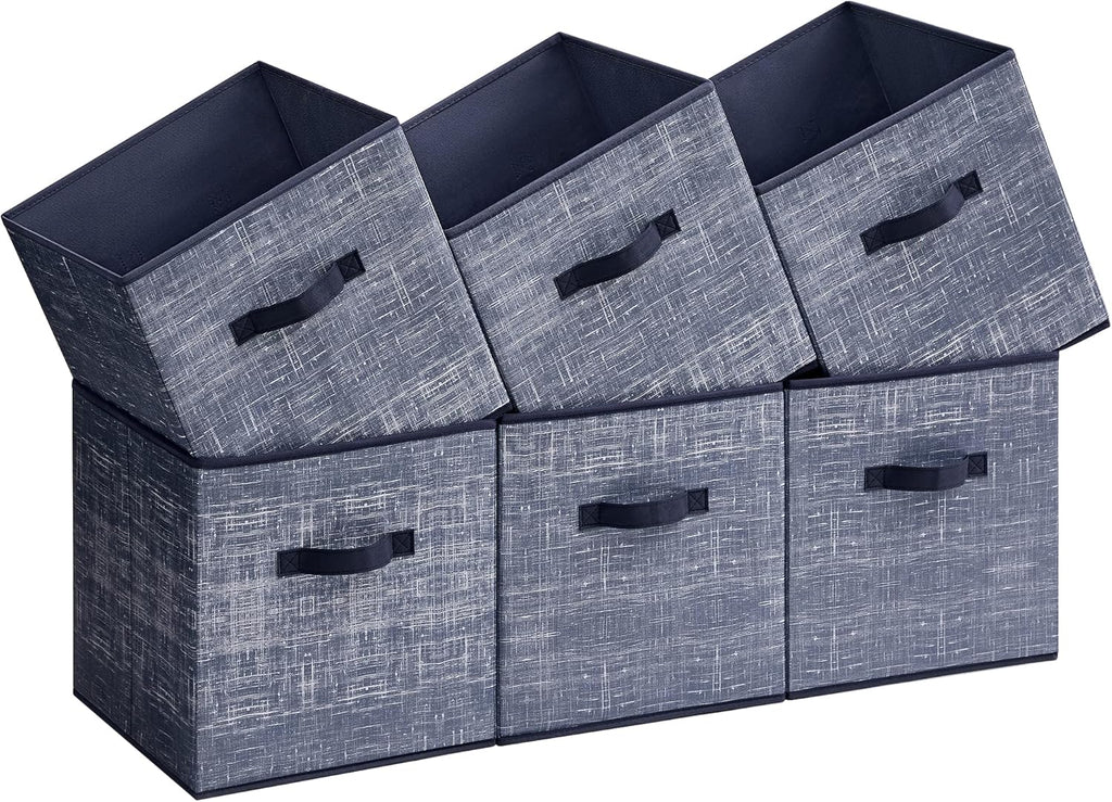 SONGMICS Storage Cubes - 11.8-Inch Foldable Non-Woven Fabric Bins with Double Handles | Set of 6 in Misty Blue