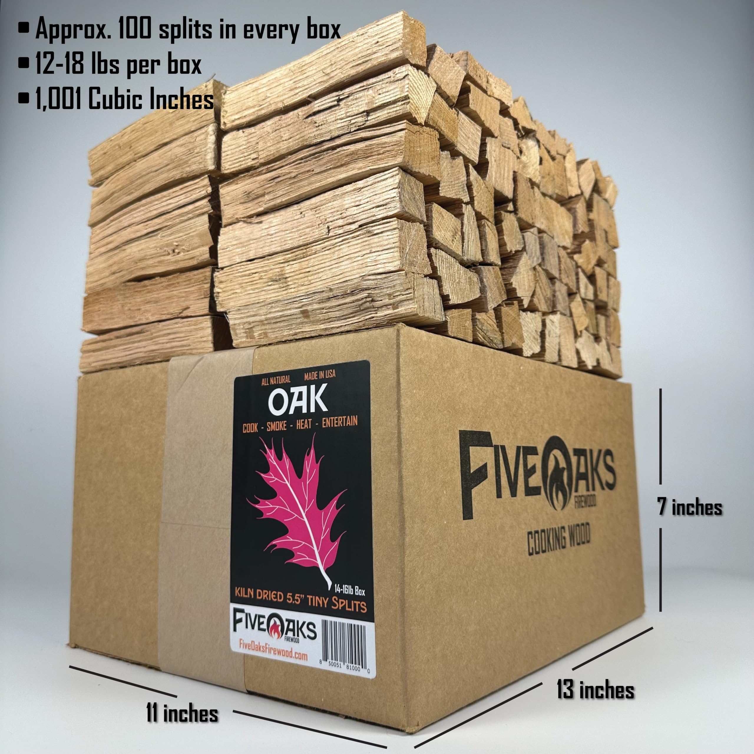 FiveOaks Firewood Kiln Dried Oak Pizza Oven Wood, Mini 5 Inch Cooking Wood for Ooni, Gozney, Bertello Pizza Ovens, Solo Stove & More - Approx 14lbs Product of USA (1,000 Cubic Inches)