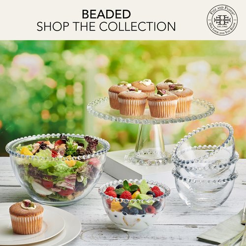 Fitz and Floyd Beaded Glass Fruit Serve Salad Bowl, 8.25 Inch